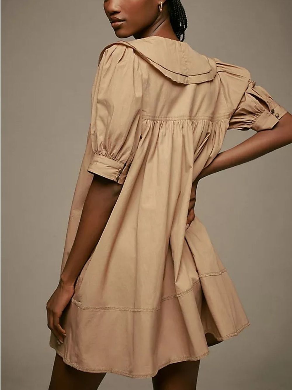 Anthropologie Pilcro Beige Babydoll Tunic Dress Bow Tie Sailor Collar Size S - Picture 3 of 11